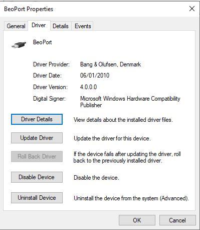 Beoport Driver on Windows 10